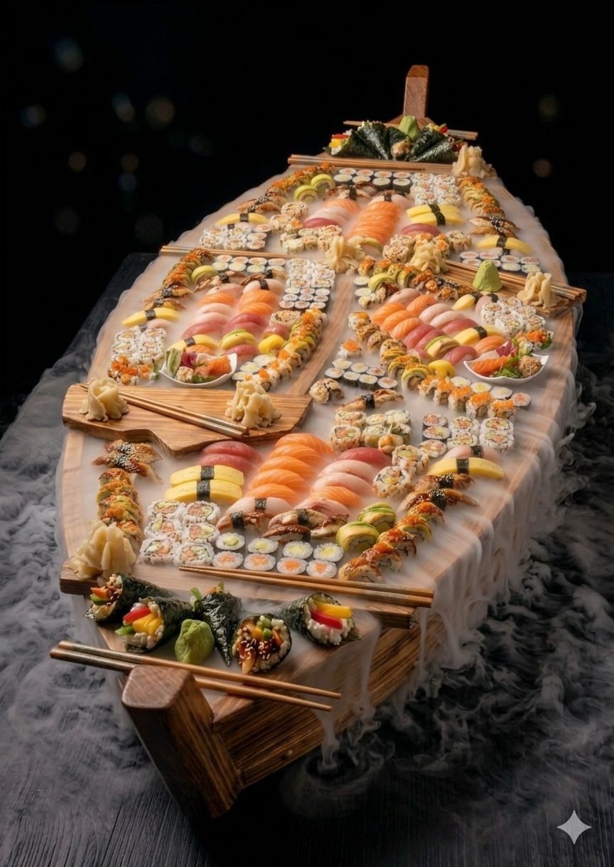 Luxe Sushi Boot XL van 120 cm met 160 stuks sushi