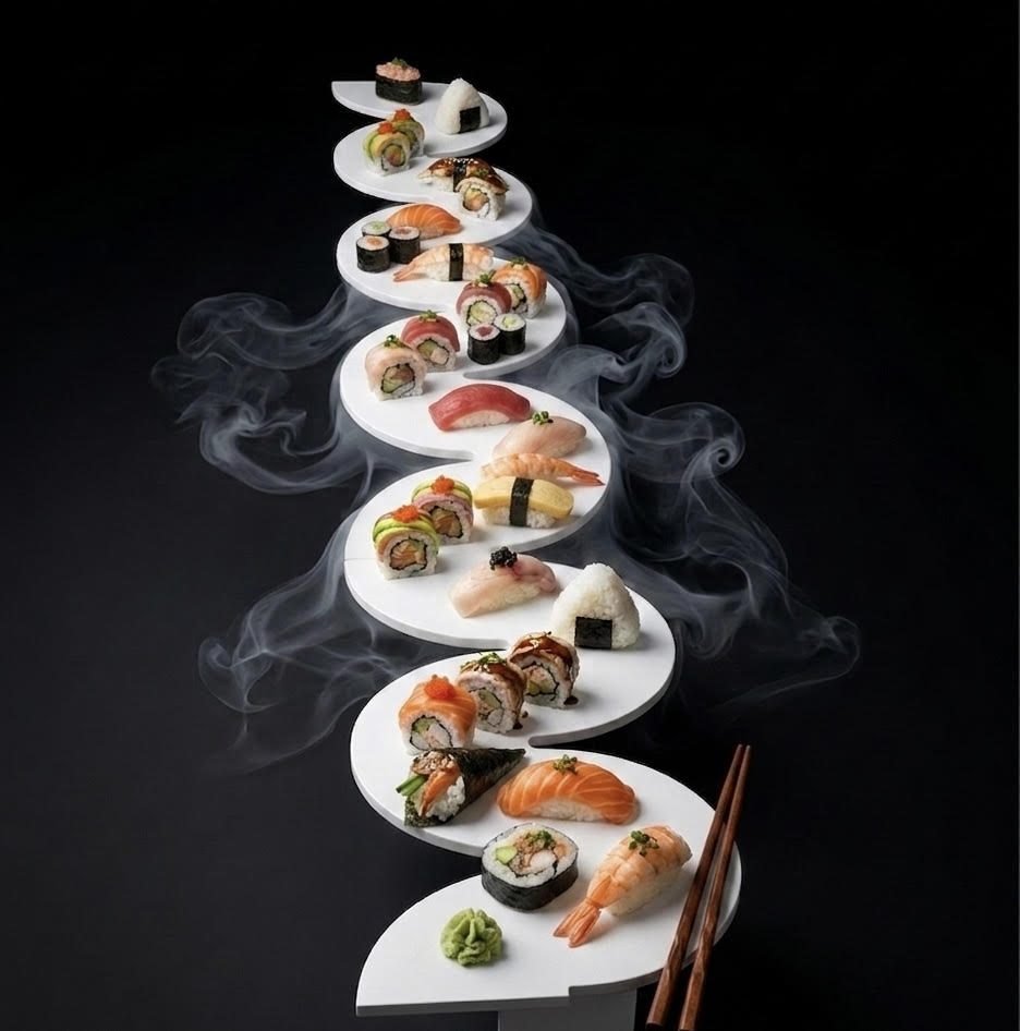 Sushi Snake Table Nami Premium XL van 135 cm met 200 stuks sushi